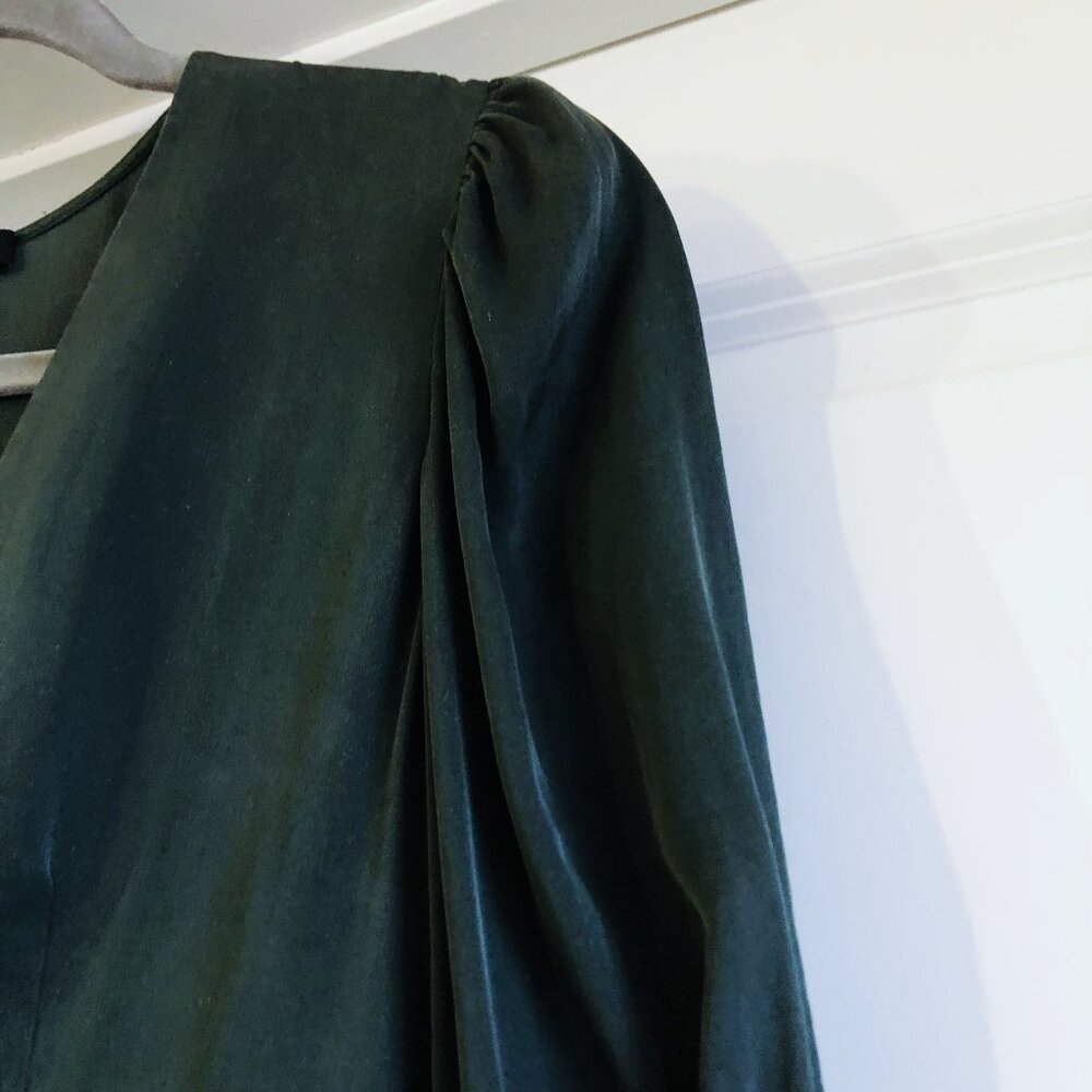 Quince Womens Washable Stretch Silk Puff Sleeve Mini Dress Size S Forest Green - Picture 4 of 11